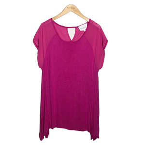TWO by VINCE CAMUTO Women's 2X Bright Pink Short‎ Sleeve Lightweight Tunic Top